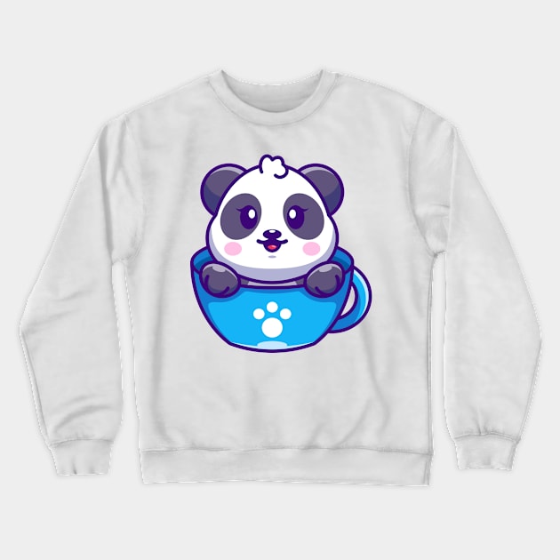 Cute panda on cup coffee cartoon Crewneck Sweatshirt by Wawadzgnstuff